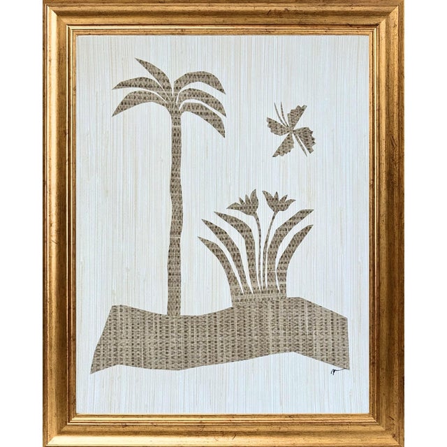 Abstract original hand cut collage botanical study in gilded frame with overall dimensions of 13.5 inches x 16.5 inches by...