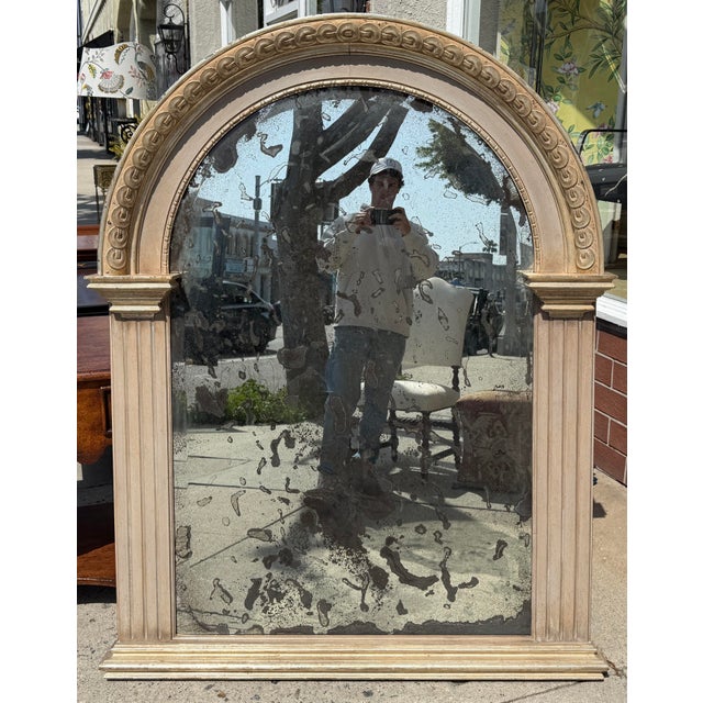 Gustavian Style Swedish Empire White Gold Giltwood Arched Mirror.