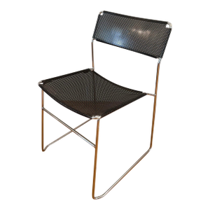 Vintage Black Perforated Metal Chair Niels Jorgen Haugesen Attributed