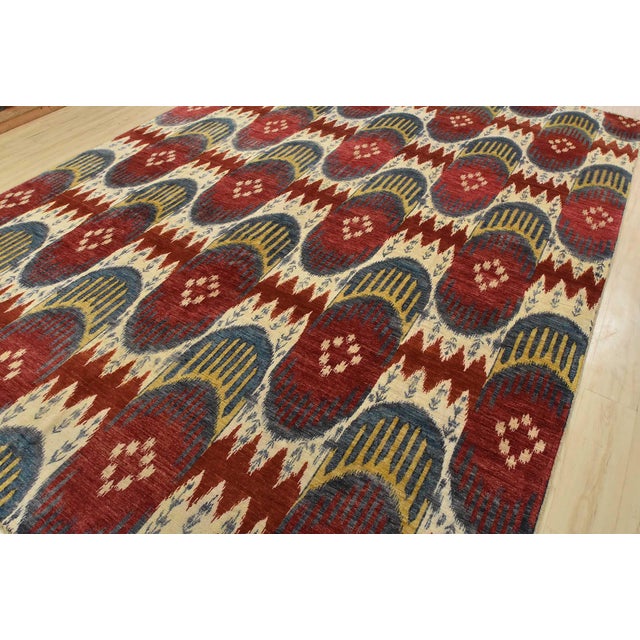 Farmhouse Ikat Rug 10’3” X 13’11” Beige Red Wool Modern Hand-Knotted Oriental Carpet For Sale - Image 3 of 15