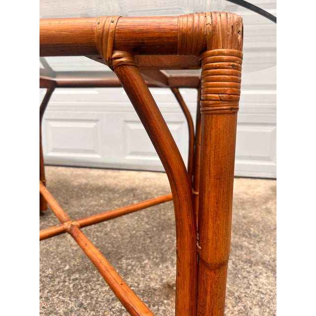 Vintage 6 Piece Rattan Glass Top Dining Set With 4 Chairs, Two With Arms For Sale - Image 11 of 12