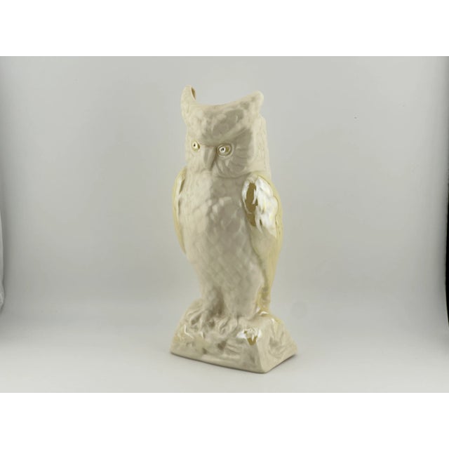 Belleek Pottery Ltd. Belleek Owl Vase, Irish Porcelain, 8-1/4", 6th Mark (1965–1980), Cream With Yellow Pearl Accents For Sale - Image 4 of 10