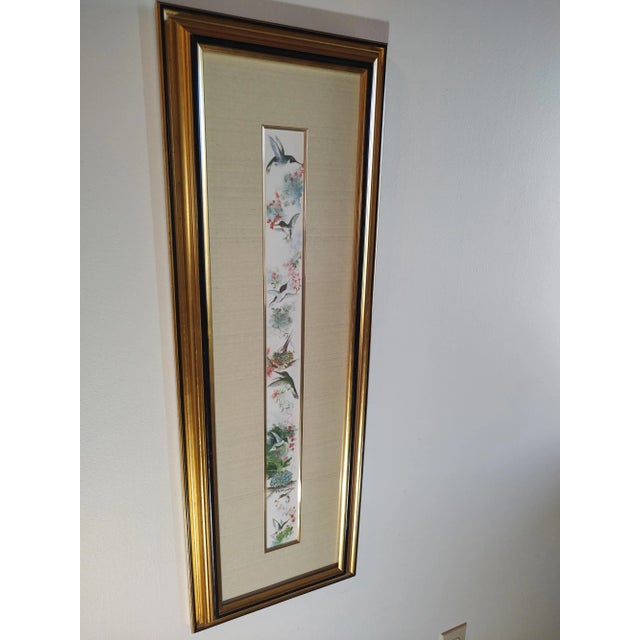 Asian 1970s Vintage Hummingbird Framed Asian Painting For Sale - Image 3 of 5