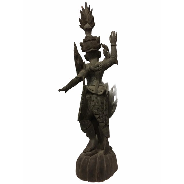Antique 1920s Carved Khamphi Rosewood Burmese Temple Guardian Statue For Sale - Image 4 of 10