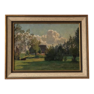 Antique Original Landscape Oil Painting: Framed Countryside Cottage Art For Sale