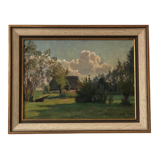 Antique Original Landscape Oil Painting: Framed Countryside Cottage Art For Sale