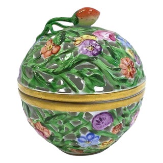 Vintage Herend Round Floral & Berry Bonbonniere For Sale