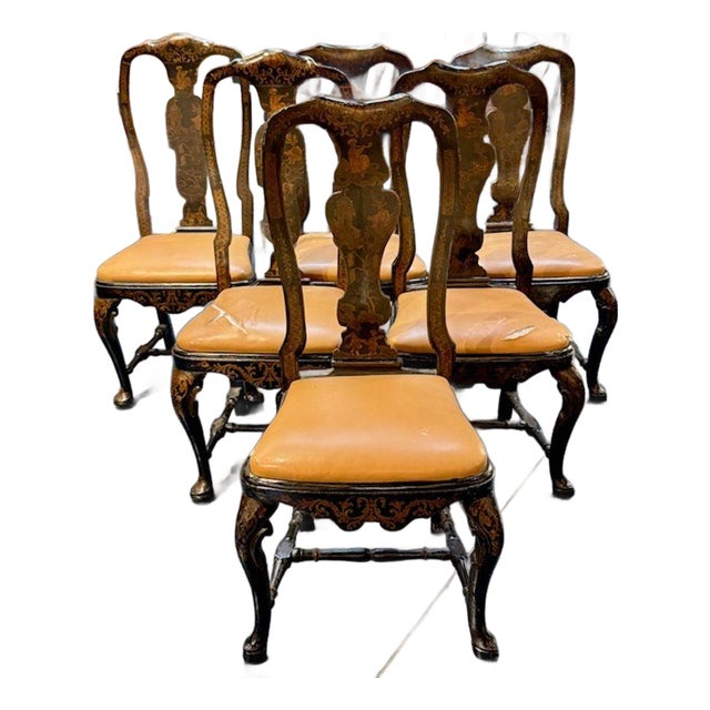 Set of 6 19th Century Queen Anne Chinoiserie Dining Chairs For Sale