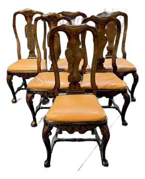 Set of 6 19th Century Queen Anne Chinoiserie Dining Chairs