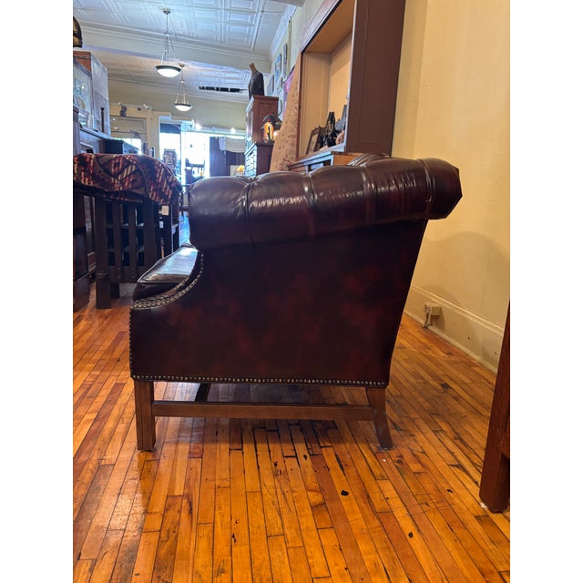 Chippendale Vintage Kimball Faux Leather Chesterfield Settee For Sale - Image 3 of 8