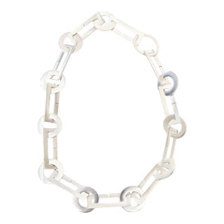 Vintage Sterling Silver Circle and Rectangle Modernist Link Chain Necklace, 1960's For Sale