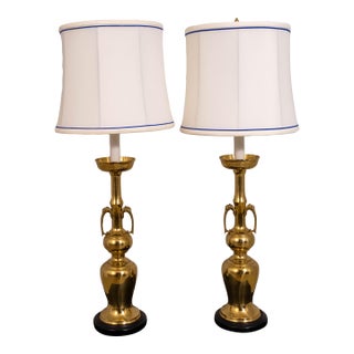 1980s Pair Brass Hollywood Regency Style Table Lamps For Sale