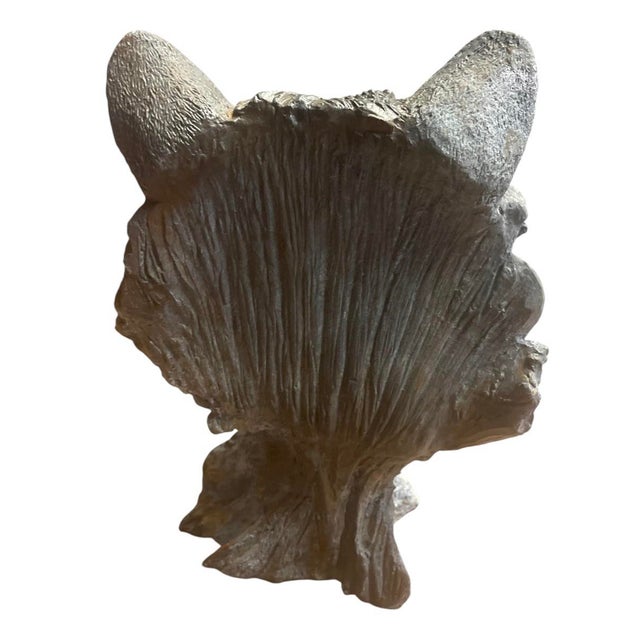 Vintage Cast Iron Wolf Bust Garden Statue For Sale - Image 4 of 12