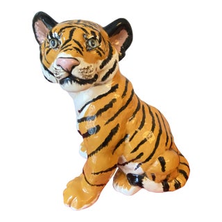 1976 Hollywood Regency Ceramic Studio Artist Signed Tiger Sculpture Figure For Sale