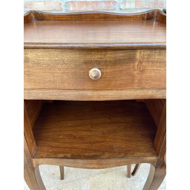 French Walnut Nightstands with Drawer & Open Shelf, 1950s, Set of 2 For Sale - Image 16 of 17