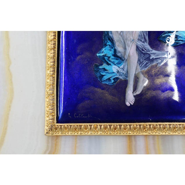 Mid 19th Century 1860s Coblentz Louis XVI Blue Alabaster Enamel Table Clock 1pc For Sale - Image 5 of 17