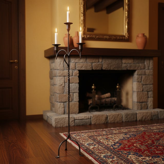 Classic Elegance with a Twist: The 3-Arm Iron Candelabra ️ Add a timeless touch to your home with this Hand-Forged Wrought...