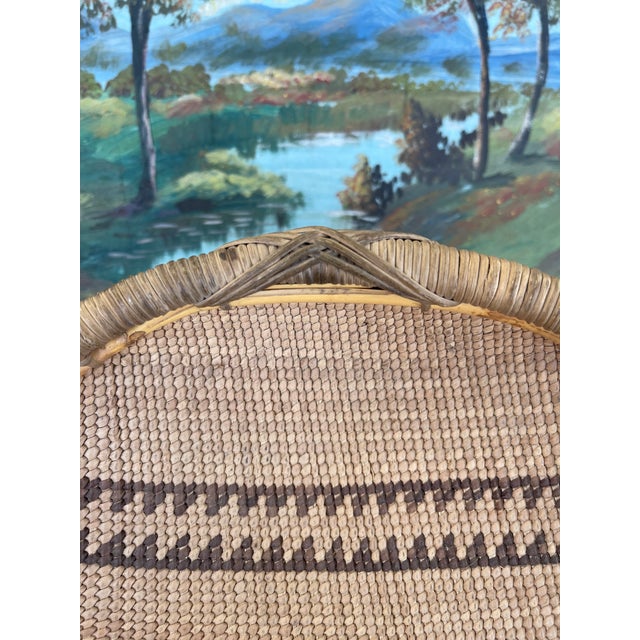 Vintage Likely Early 20th Century Native American Mission Basketry Bowl With Stepped Geometric Pattern. For Sale In Seattle - Image 6 of 10