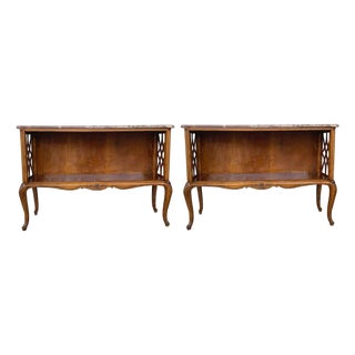 Early 20th Century Pair of French Server Sideboard Table Carved Oak Panels with open Shelve For Sale