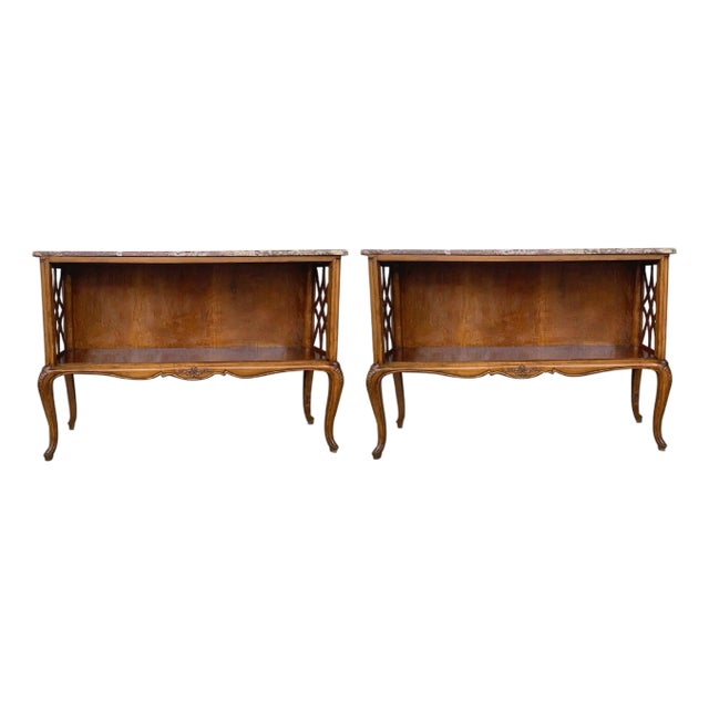 Early 20th Century Pair of French Server Sideboard Table Carved Oak Panels with open Shelve For Sale