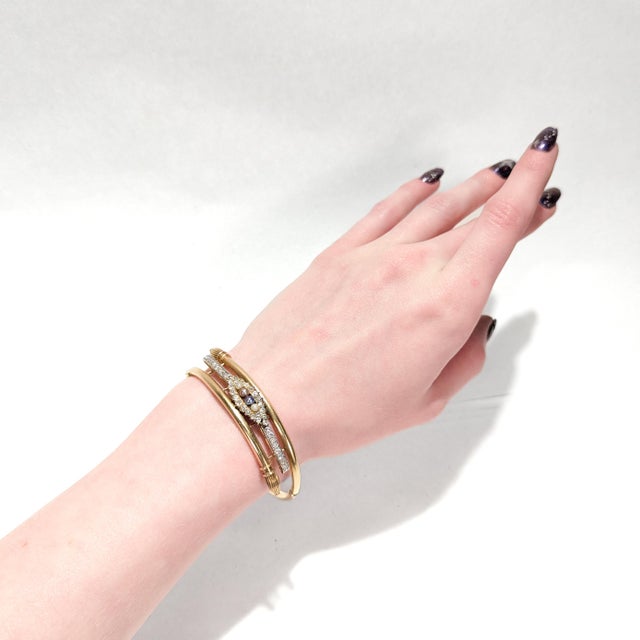 Victorian Style 14k Gold, Diamond & Pearls Bypass Bracelet For Sale - Image 4 of 11