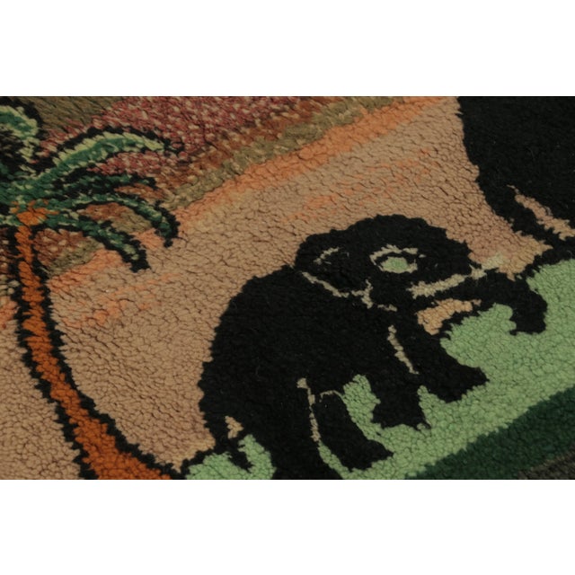 Traditional Antique Gift Sized Hooked Rug With Elephants & Tree Pictorials - Rug & Kilim For Sale - Image 3 of 6