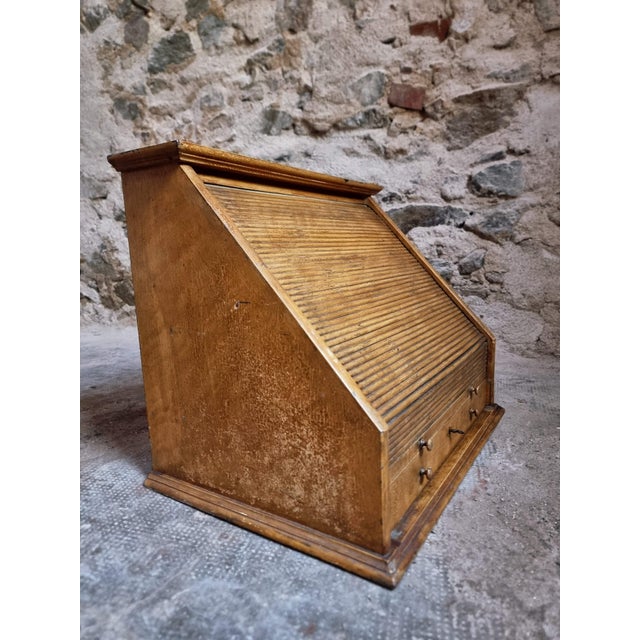 Antique Optician's Table Display Cabinet in Walnut with Roll Top, France, Early 1900s For Sale - Image 11 of 18