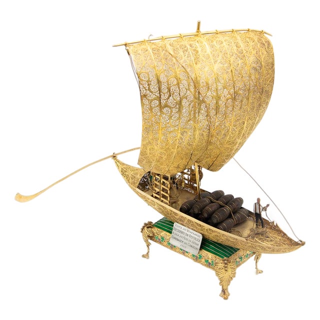 Rabelo Boat in Silver with Gilded Filigree For Sale