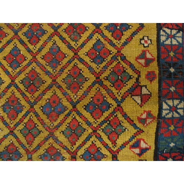 Late 19th Century 1890s Yellow Geometric Tribal Antique Caucasian Kazak Rug 4'0" X 7'4" Handknotted Wool Carpet For Sale - Image 5 of 5