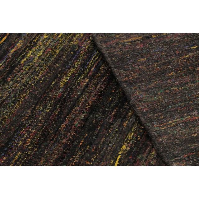 Rug & Kilim’s Modern Textural Rug, Polychromatic Striae on Rich Black Tones For Sale - Image 9 of 9