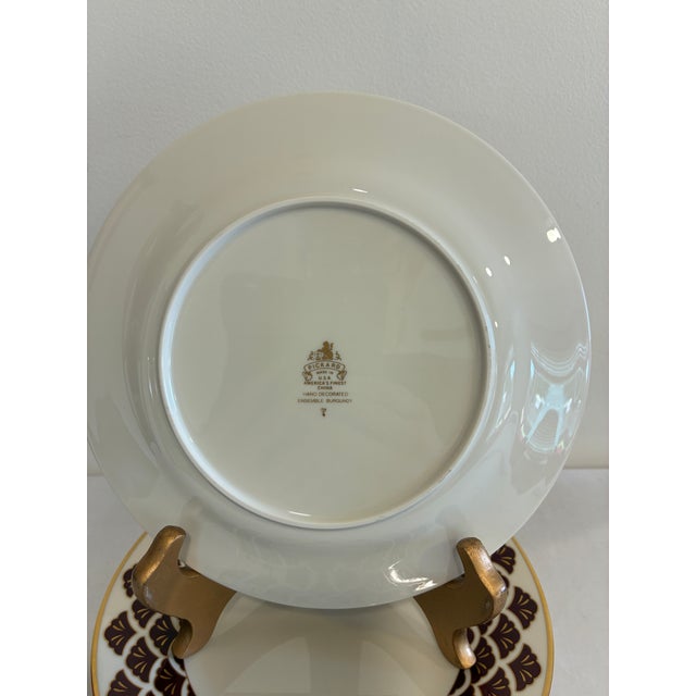 Vintage Pickard Fine China Salad Plates, Set of 8, Burgundy & Gold Fan Pattern For Sale - Image 10 of 11