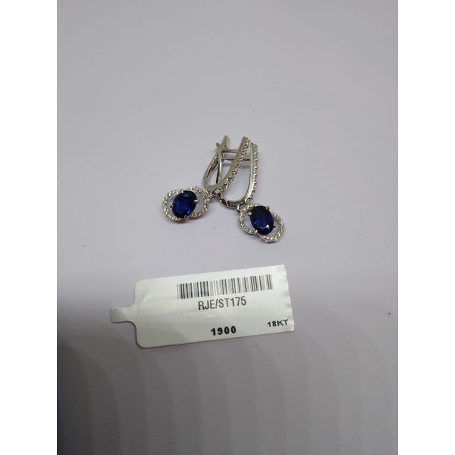Metal Natural Blue Sapphire & Diamond Earring in 18k Gold For Sale - Image 7 of 8