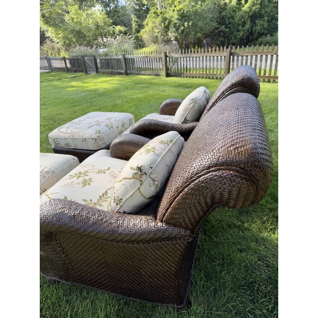 Mark Hampton for Hickory Chair Woven Lounge Chairs & Ottomans in Colefax & Fowler—Set of 2 For Sale - Image 10 of 18