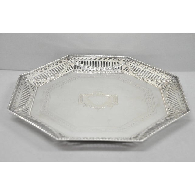 Antique Ellis Barker English Edwardian Silver Plated Octagonal Trinket Dish Tray For Sale - Image 10 of 14