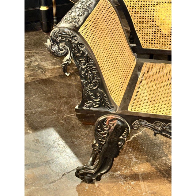 19th C. British Colonial Carved Ebony Chaise For Sale - Image 4 of 10