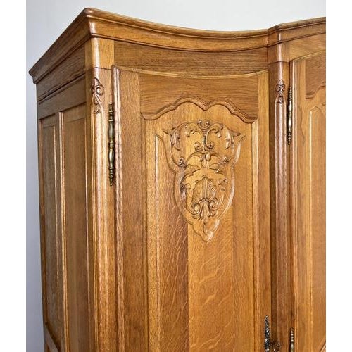 Vintage French Louis XVI Style Oak Four-Door Armoire For Sale - Image 3 of 11