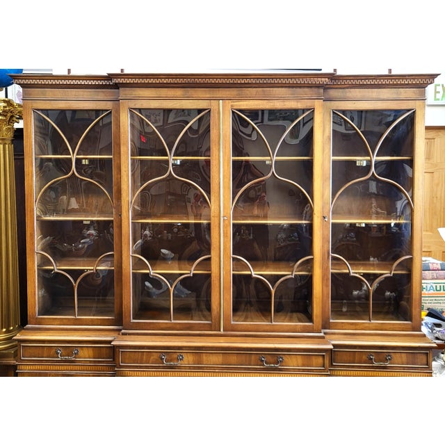 Vintage American Mahogany & Bubble Glass Curio Vitrine Bookcase Breakfront For Sale - Image 10 of 18