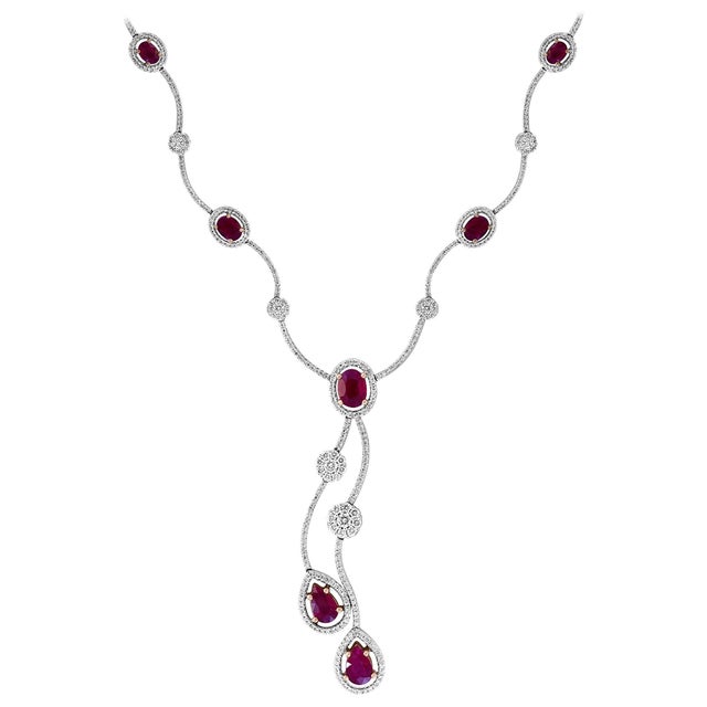 AGI Certified Natural Burma Ruby and Diamond Necklace 18 Karat White Gold For Sale - Image 15 of 18