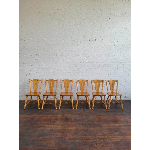 Set of 6 maple dining chairs in the Dutch brutalist style, circa 1950s. In good condition with some scuffing and scratches...