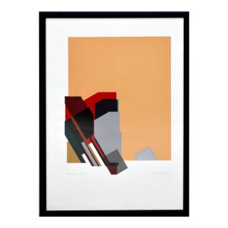 "Tarantella" - Geometric Abstract Screen Print With Peach, Red, and Black by Michael Hale For Sale