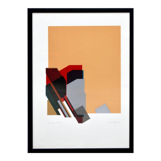 "Tarantella" - Geometric Abstract Screen Print With Peach, Red, and Black by Michael Hale For Sale