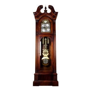 Vintage North American Mahogany Wood Longcase Grandfather's Clock For Sale