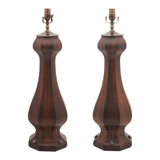 Pair of Early 20th Century Mahogany Trestle Lamps - England For Sale