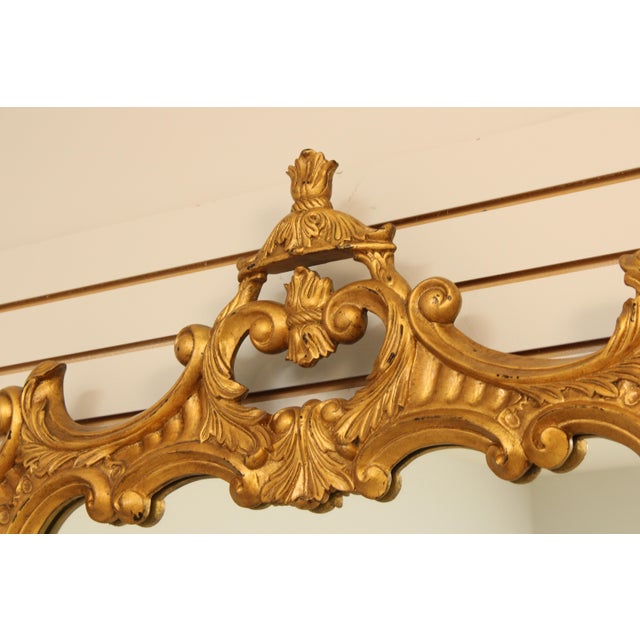 Gold Finish Chippendale Style Horizontal 3 Panel Mirror For Sale - Image 4 of 12