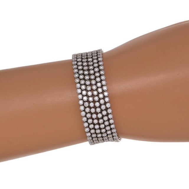 Estate 9.97ct Diamond 18k White Gold 6 Strand Wide Bracelet For Sale - Image 4 of 5
