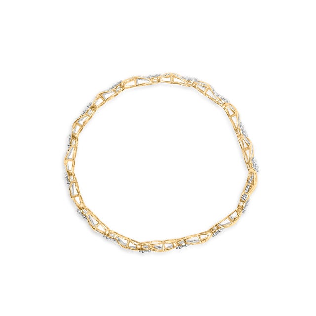 Contemporary 10K Yellow Gold 3.00 Cttw Round-Cut and Baguette-Cut Diamond 'XOXO' Floral Design 7.50" Bracelet (J- For Sale - Image 3 of 6