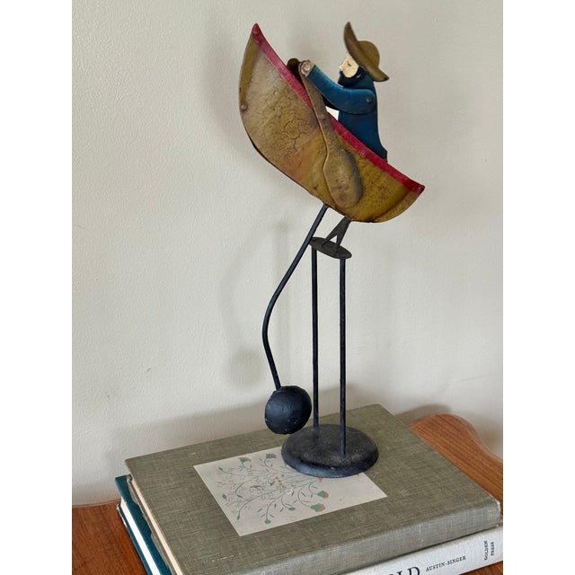 Vintage Folk Art Man in Row Boat Balancing Sculpture For Sale - Image 4 of 12