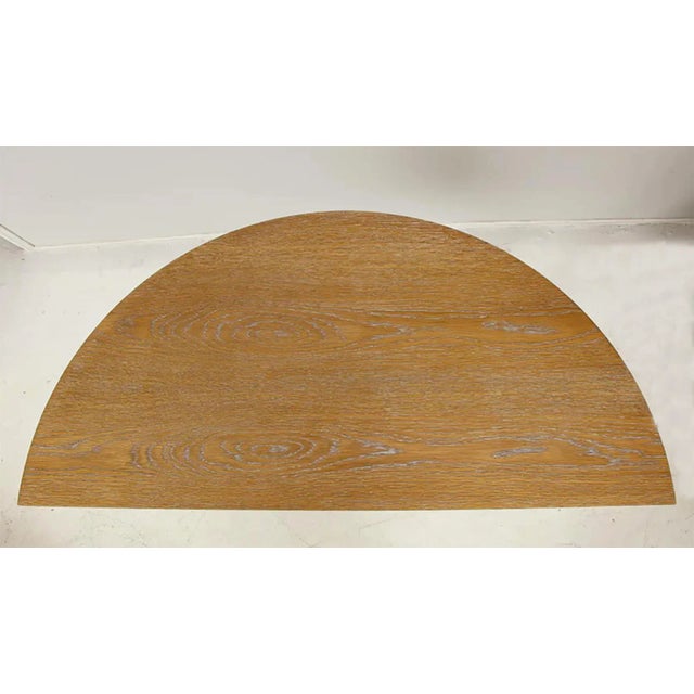 Bespoke Cerused Oak Bobo Demilune Console on Splayed Tapered Legs For Sale - Image 11 of 12