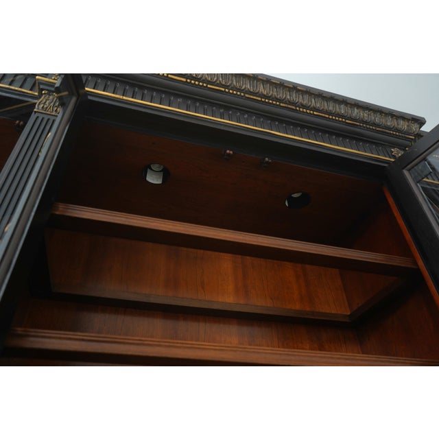 1990s Hickory White Regency Black & Gold Breakfront Bookcase For Sale - Image 5 of 18