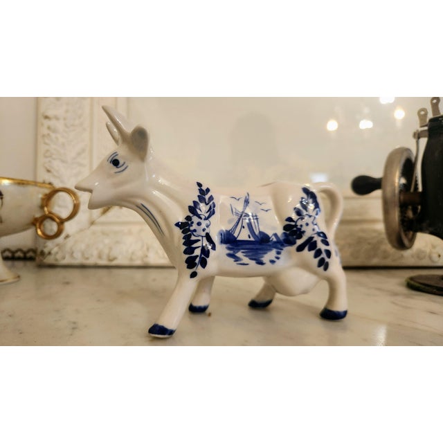 Vintage Dutch Delft Blue Hand-Painted Cow Creamer For Sale In New York - Image 6 of 12